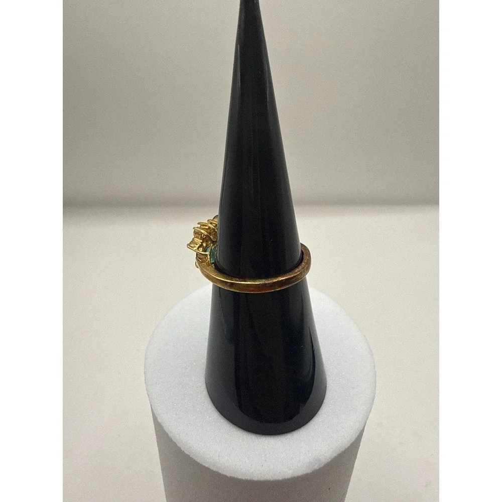 Gold Tone‎ Blue Oval Stone Bypass Cocktail Ring Clear Crystal Accents Size 5.75
